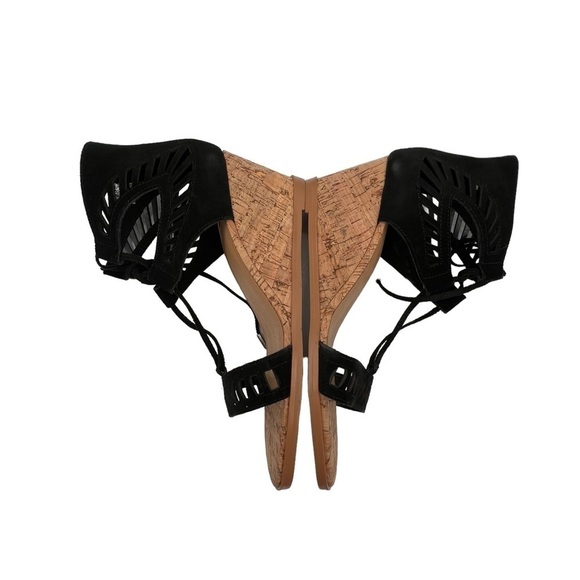 Black Cork Wedge Loraine Leather Lace Up Sandals Size 7 1/2 Women's - Picture 6 of 8